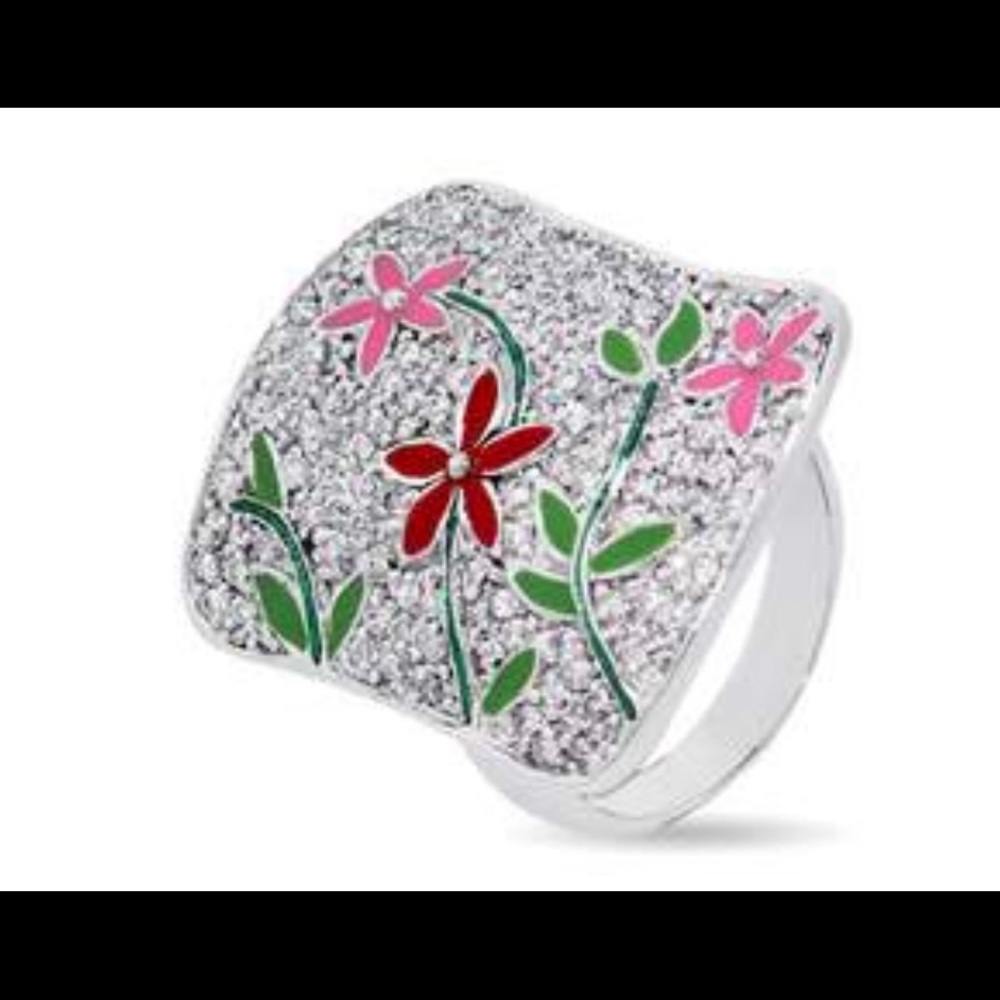 CZ Paved and Enamel Flower Ring